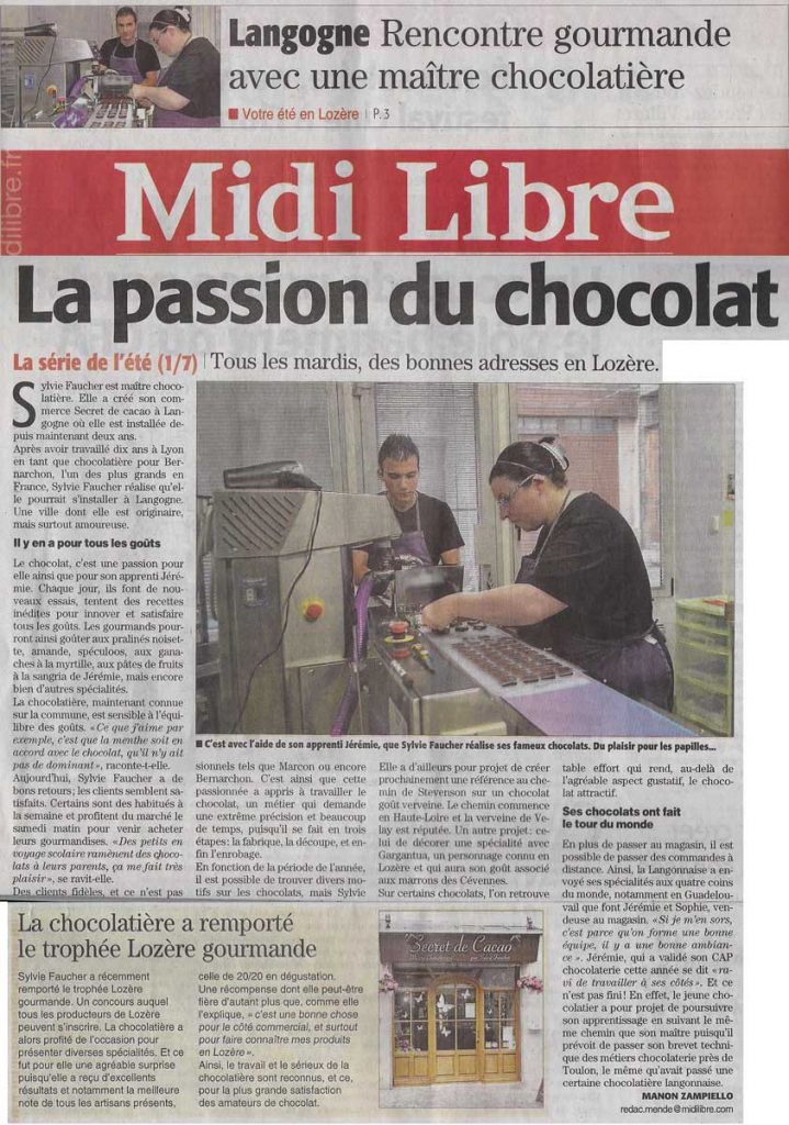 Passion chocolat Article Midi Libre